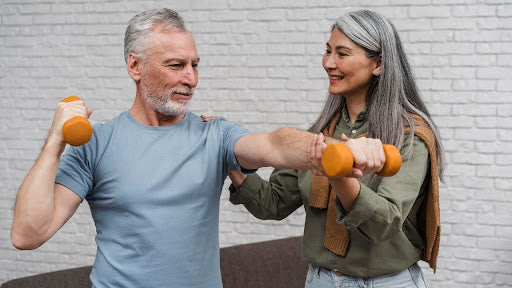 An older couple where the gentleman is starting his wellness challenge for a better and fit tomorrow.