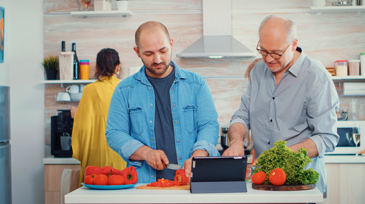 owing a recipe on a tablet.