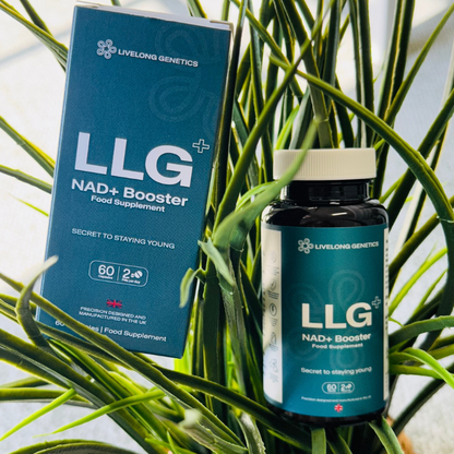 NAD+ BOOSTER by Live long genetics. LLG+ is a longevity supplement